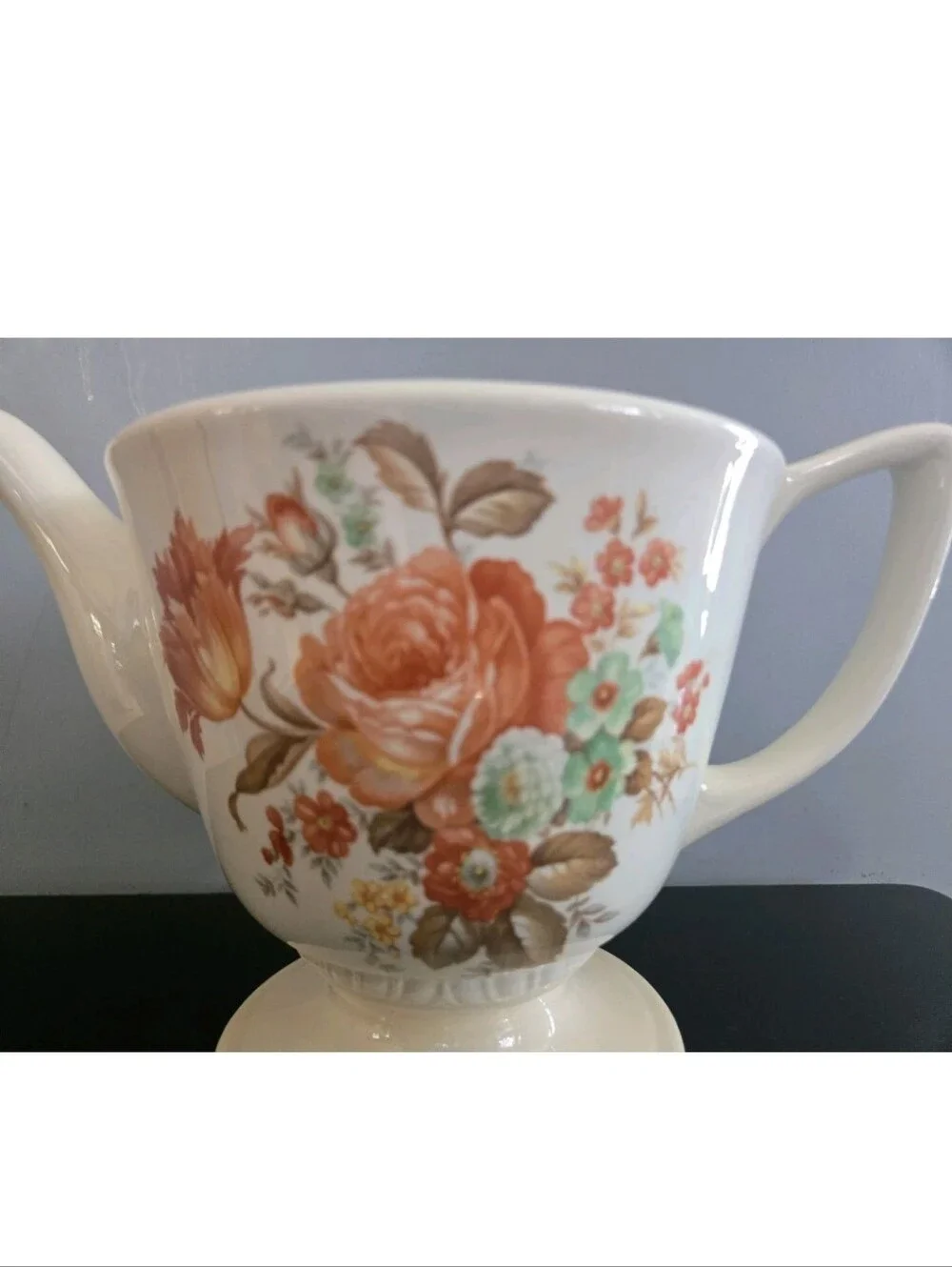 Vintage 1946 Homer Laughlin Ceramic Teapot w Exquisite Orange Poppy Print Op